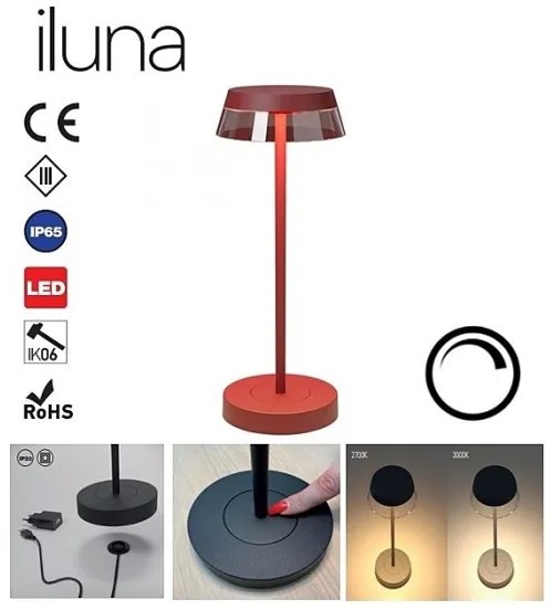 Redo 90311- Lampada da tavolo LED dimmerabile ILUNA LED/2,5W/5V 3000 mAh IP65 rosso