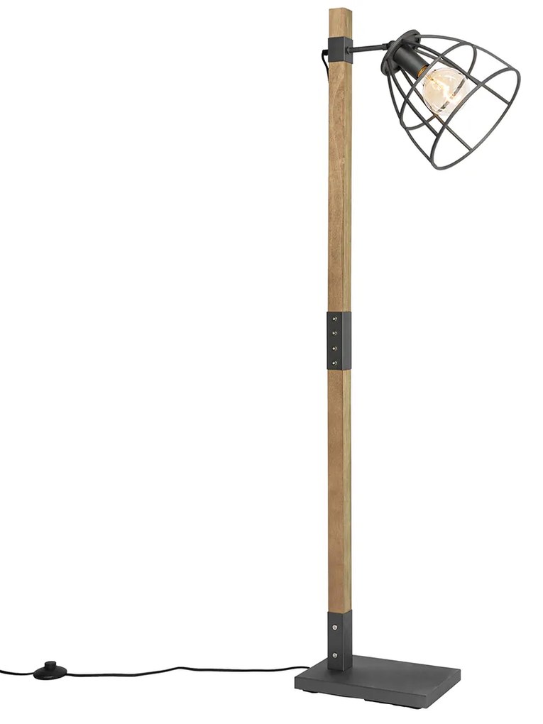 Lampada da terra industriale grigio scuro con legno - Arthur