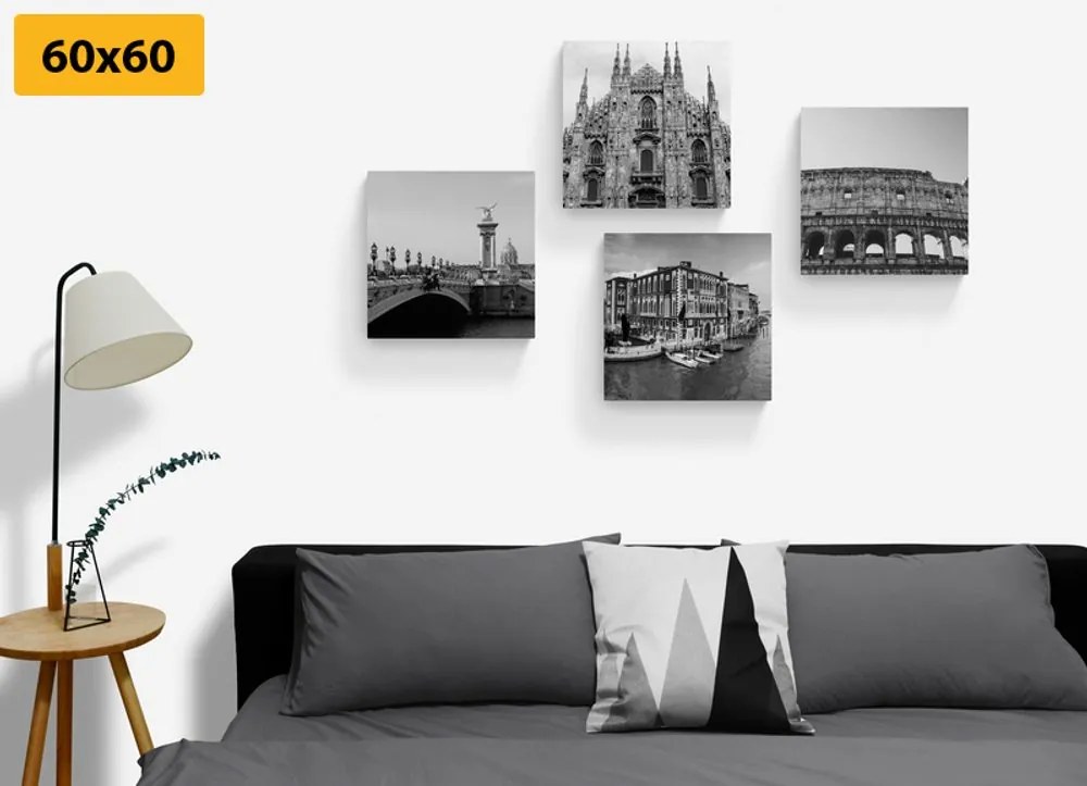 Set di quadri – Città storiche in bianco e nero