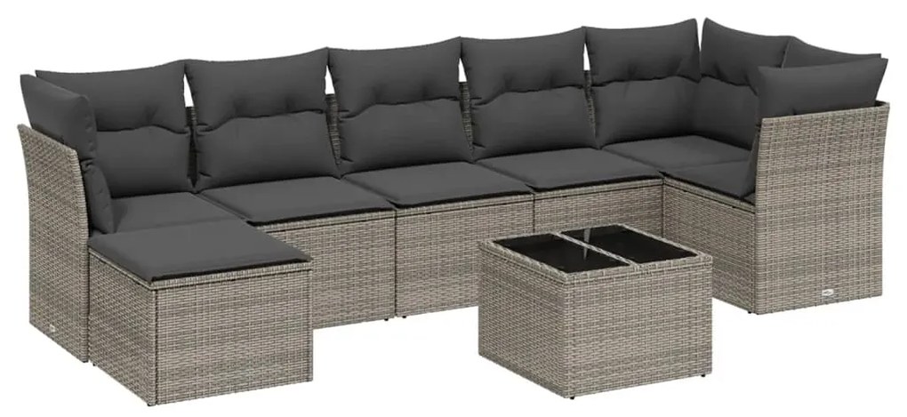 Set divano da giardino 8 pz con cuscini grigio in polyrattan
