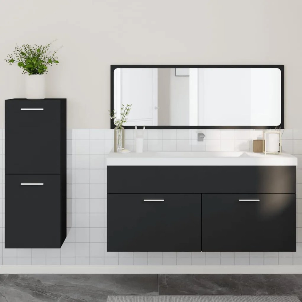 Set mobili da bagno 3 pz nero in legno multistrato