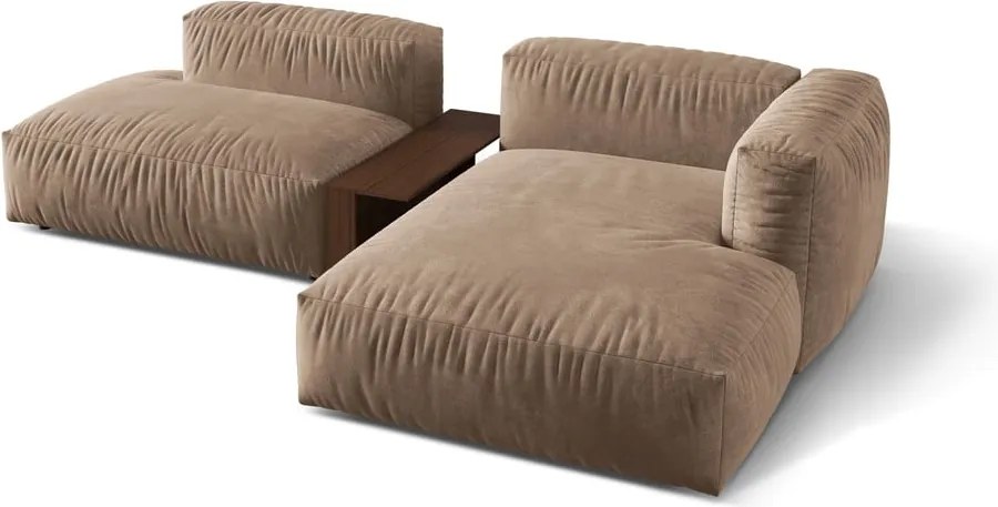 Divano angolare componibile marrone chiaro (con penisola a destra/con chaise lounge) con rivestimento in velluto Martina – Micadoni