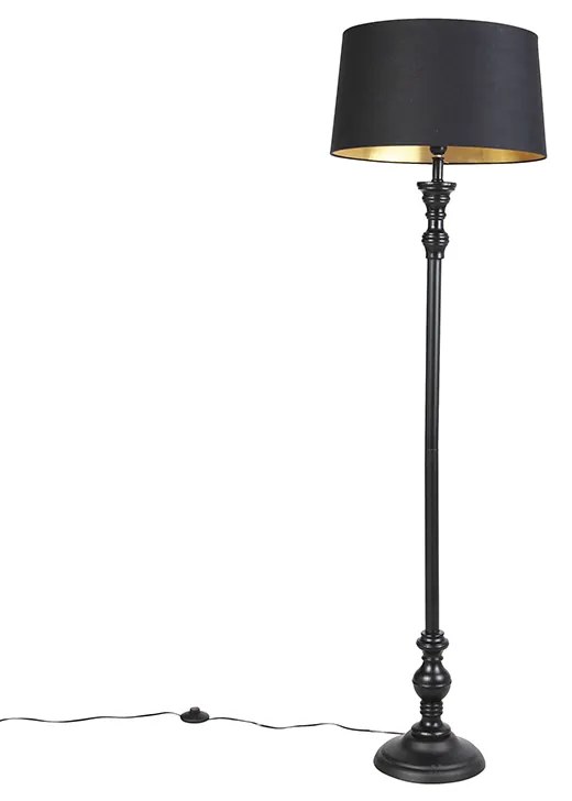 Lampada da terra con paralume in cotone nero con oro 45 cm - Classico