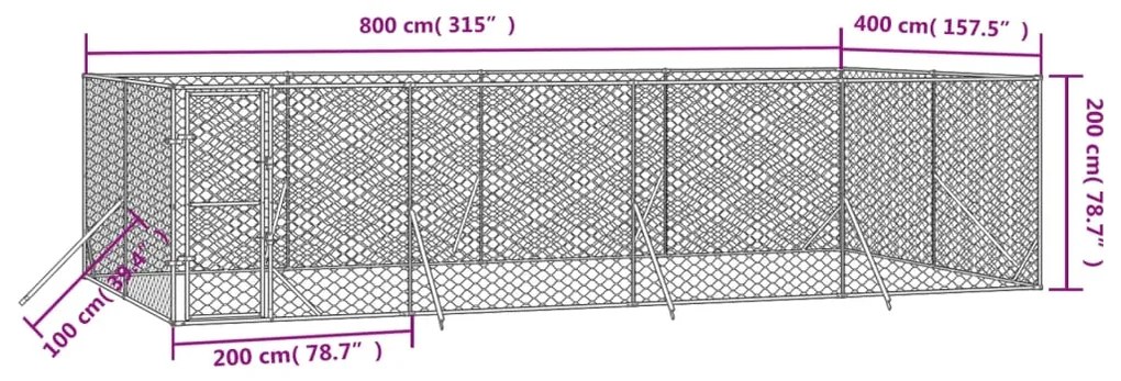 Cuccia per cani da esterno argento 8x4x2 m in acciaio zincato