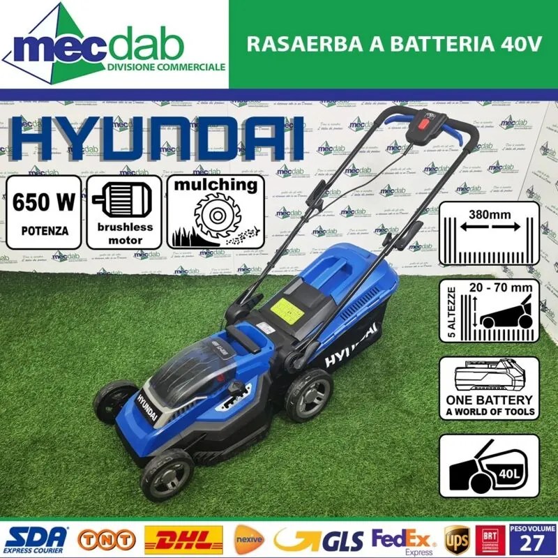 Hyundai - 25610 Tagliaerba 38 cm a spinta 40 v senza batterie