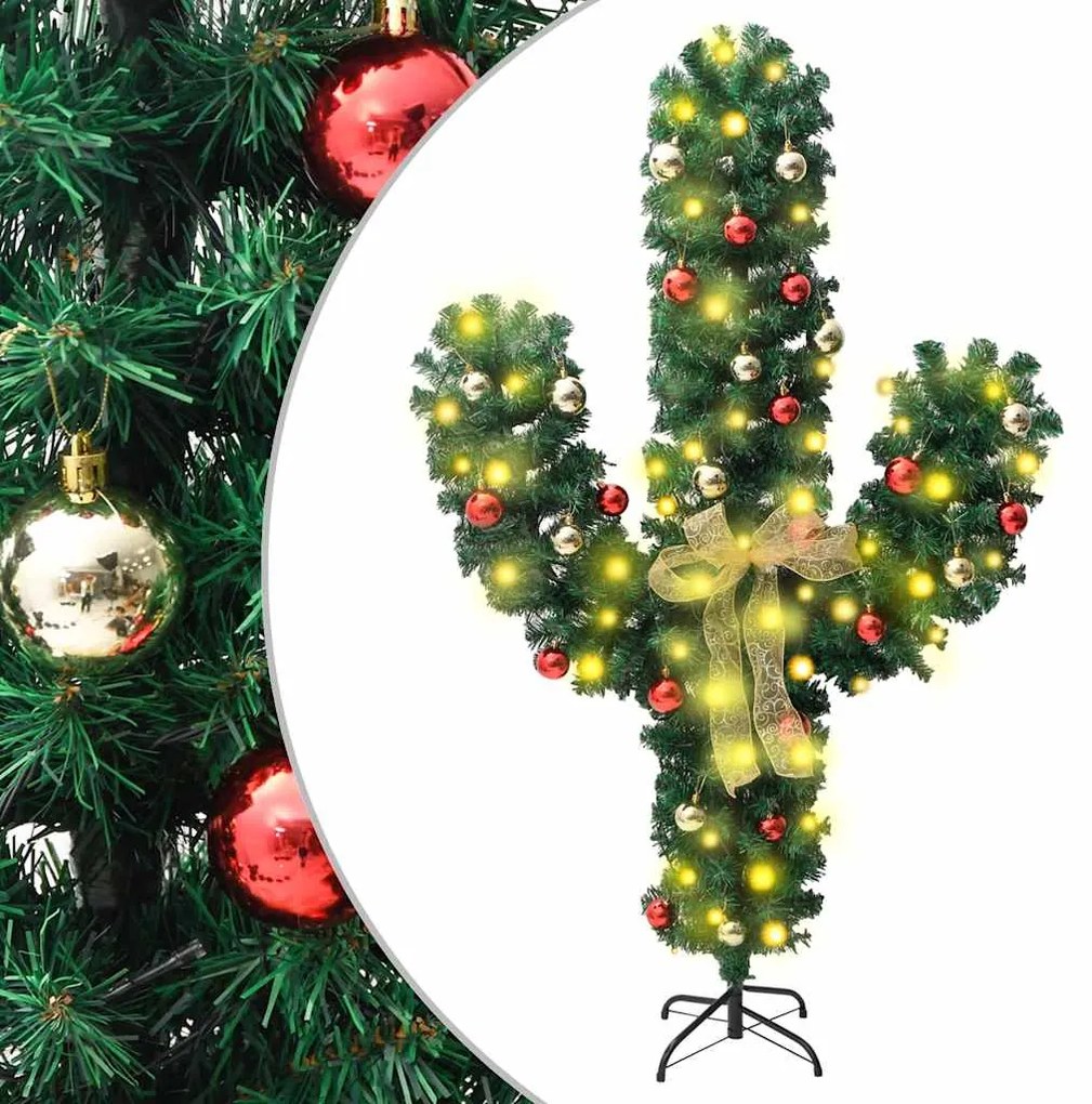 Cactus Di Natale Con Base E Led Verde 180 Cm Pvc /