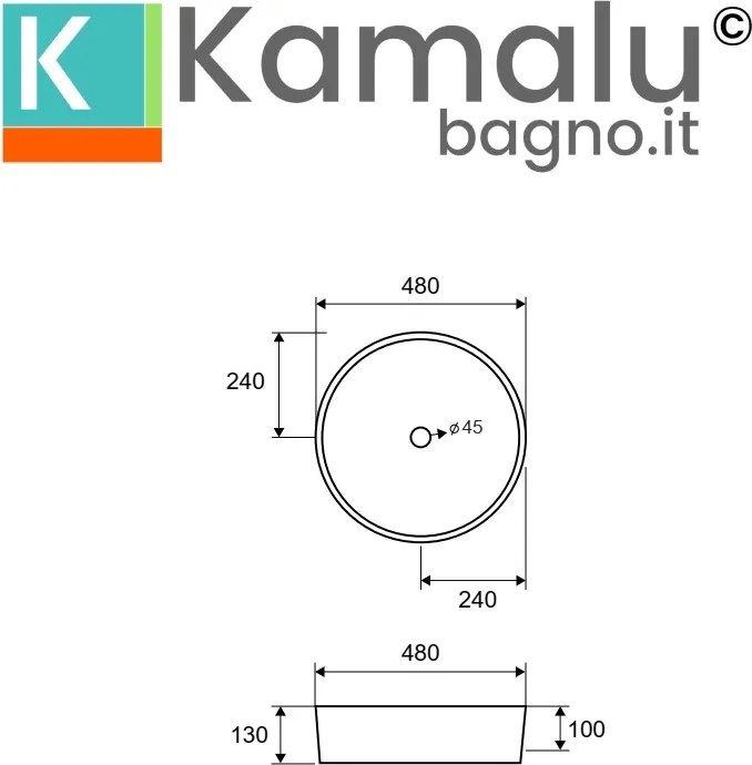 Lavabo da appoggio tondo 48cm ceramica bianca | Litos-0010 - KAMALU