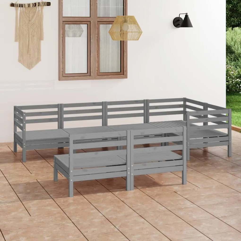 Set salotto da giardino 7 pz in legno massello di pino grigio