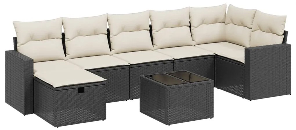 Set divani da giardino con cuscini 8 pz nero in polyrattan