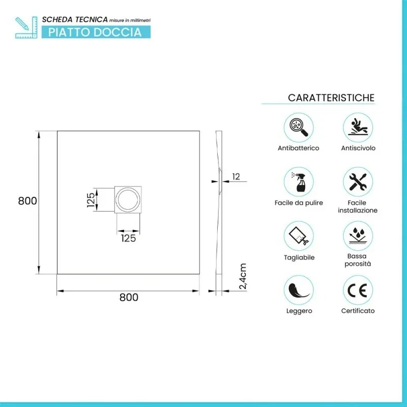 Piatto doccia 80x80 in marmoresina effetto pietra beige riducibile Ten