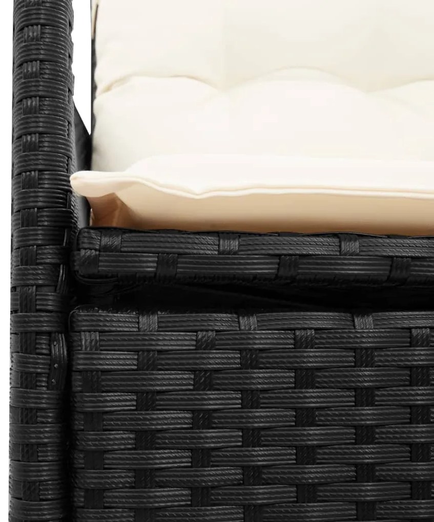 Set da bistrò 3 pz con cuscini nero in polyrattan