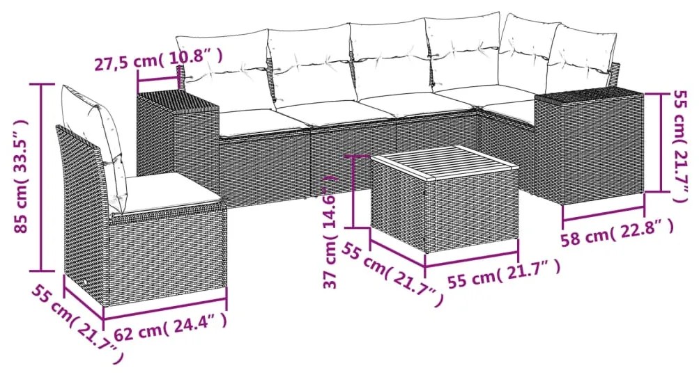 Set divani da giardino con cuscini 7pz nero polyrattan