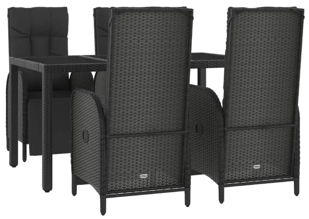 Set da pranzo da giardino 5 pz nero con cuscini in polyrattan