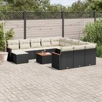 Set Divani da Giardino 13pz con Cuscini Nero in Polyrattan 3226588