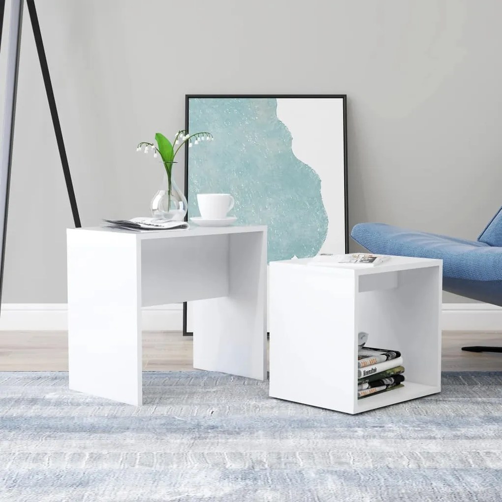 Tavolino Da Salotto Bianco 48x30x45 Cm İn Legno Multistrato /