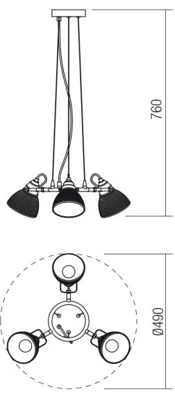 Redo 01-1450 - Lampadario a sospensione con filo RIDGE 3xE27/60W/230V