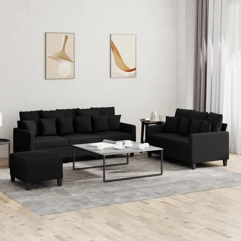 Set Di Divani 3 Pz Con Cuscini Nero İn Tessuto /