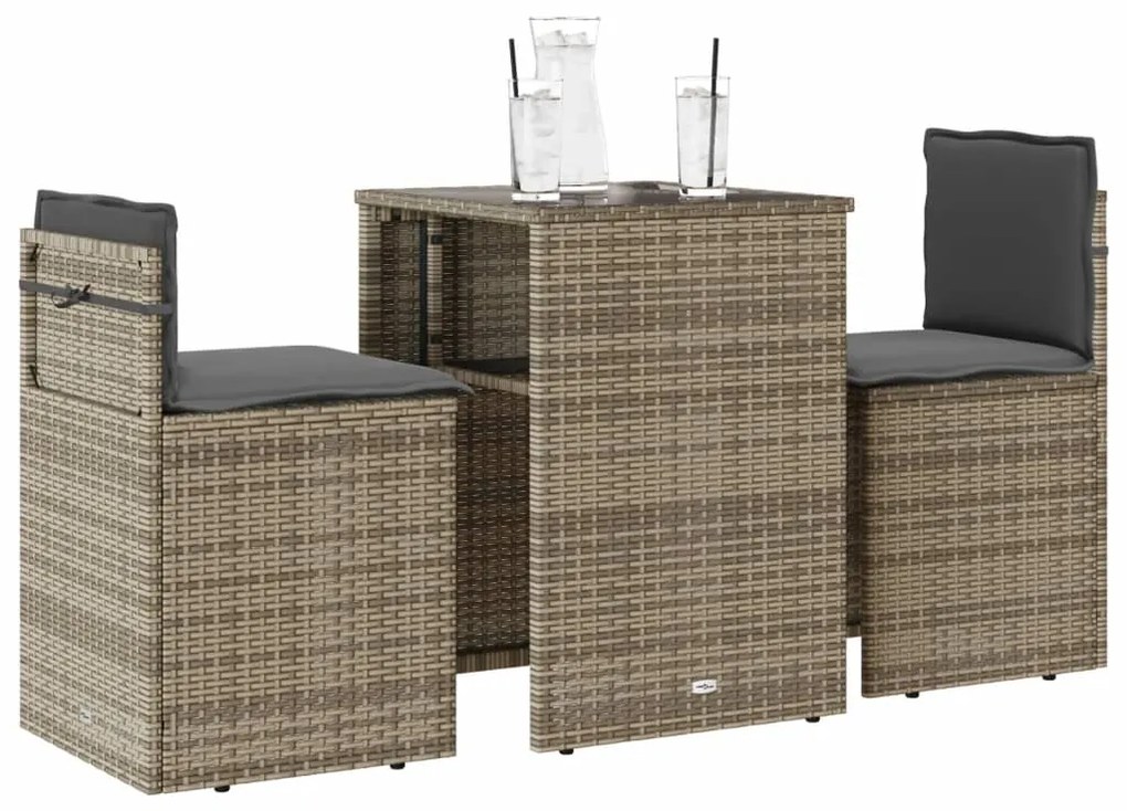 Set Da Bistrò 3 Pz Con Cuscini Beige İn Polyrattan /