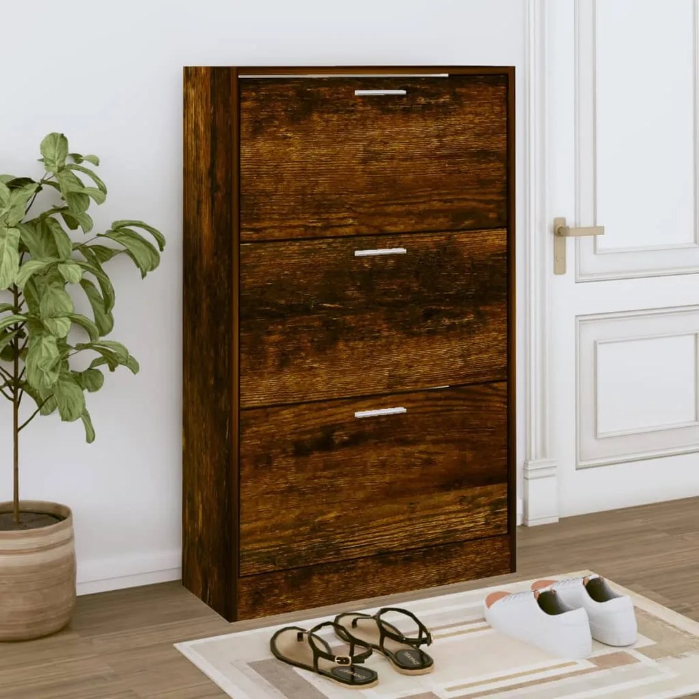 Scarpiera Rovere Fumo 63x24x103 Cm İn Legno Multistrato /