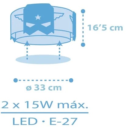 Dalber 61816 - Plafoniera per bambini BLU HERO 2xE27/15W/230V