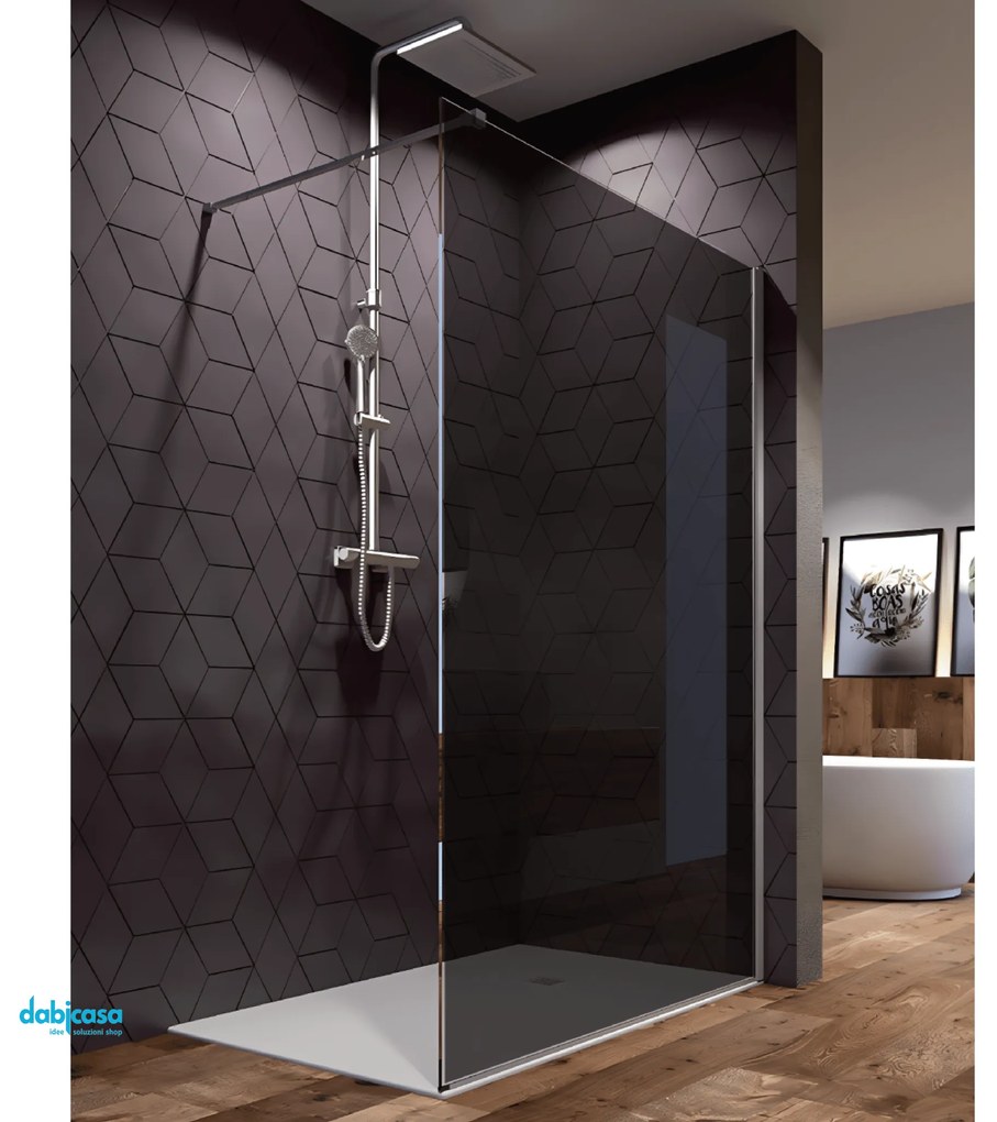 Giava Walk-In Da 87/88 Cm "Fiji" Cristallo Temperato Grey Da 6 mm Profilo e Barra Di Sostegno Cromo Lucido