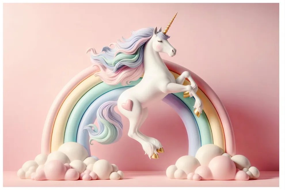 Quadro su tela – Unicorno magico con arcobaleno