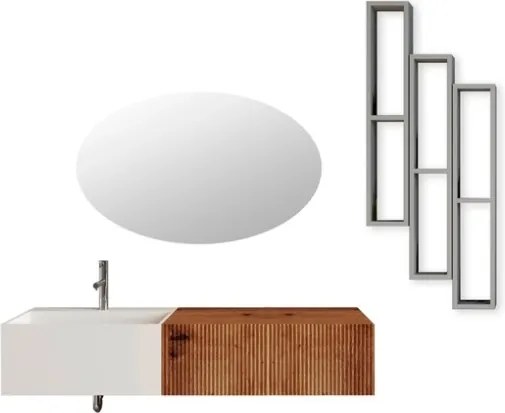 Lavabo bianco sospeso 60 cm con due cassetti laterali 40 cm rovere oro e specchio - Itaca