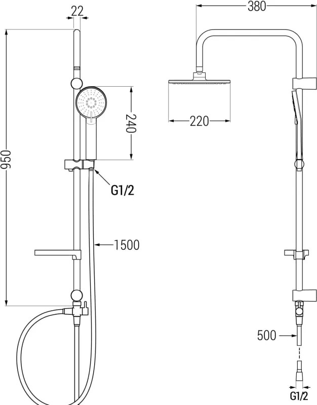 Mexen Carl set doccia esterno con soffione e rubinetto termostatico Slim, cromo - 77105240-00