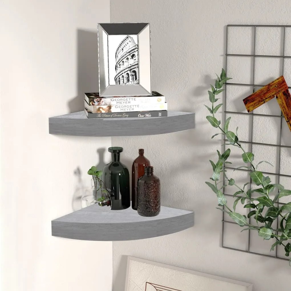 Mensole Angolari 2pz Grigio Cemento 25x25x3,8 Cm İn Mdf /