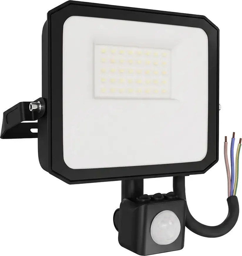 Faro LED 30W IP65 Nero con Sensore di Movimento e OSRAM chip LED Colore Bianco Caldo 3.000K