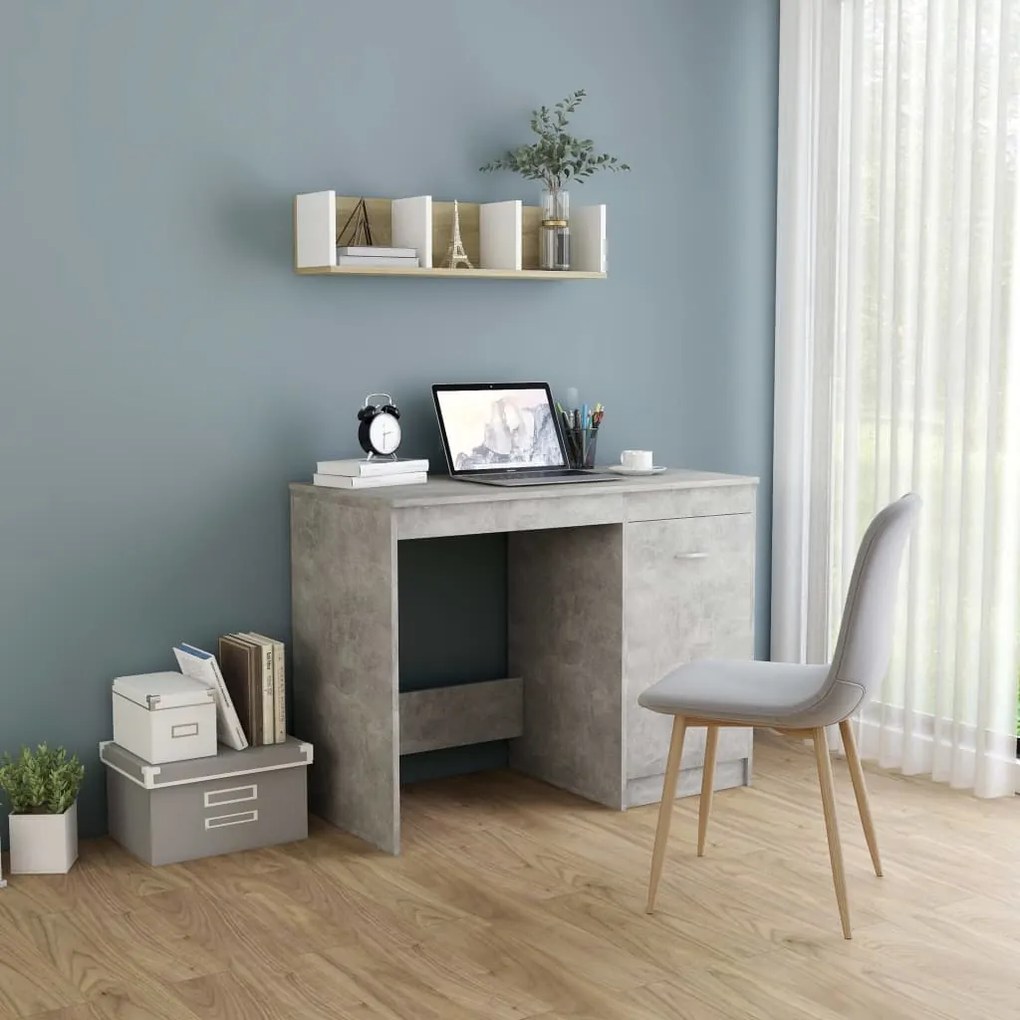 Scrivania Grigio Cemento 100x50x76 Cm İn Legno Multistrato /