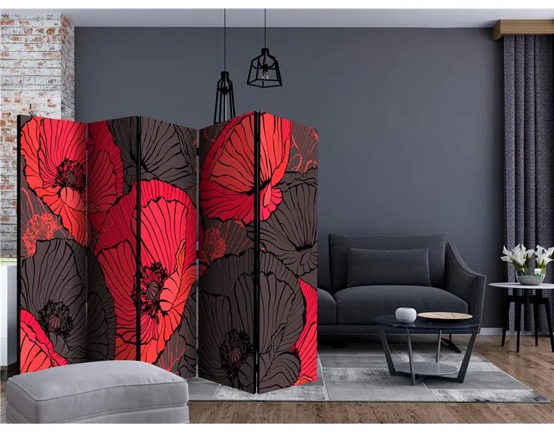 Paravento  Pleated poppies II [Room Dividers]  Colore Rosso, Dimensioni e Misure 225x172