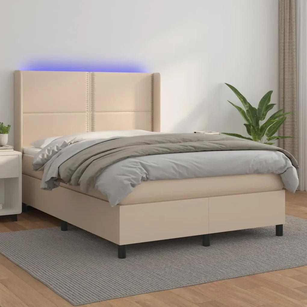Giroletto molle materasso e led cappuccino 140x190cm similpelle