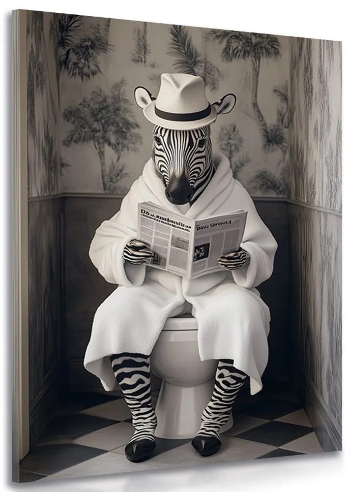 Stampa su tela – Zebra con giornale in bagno
