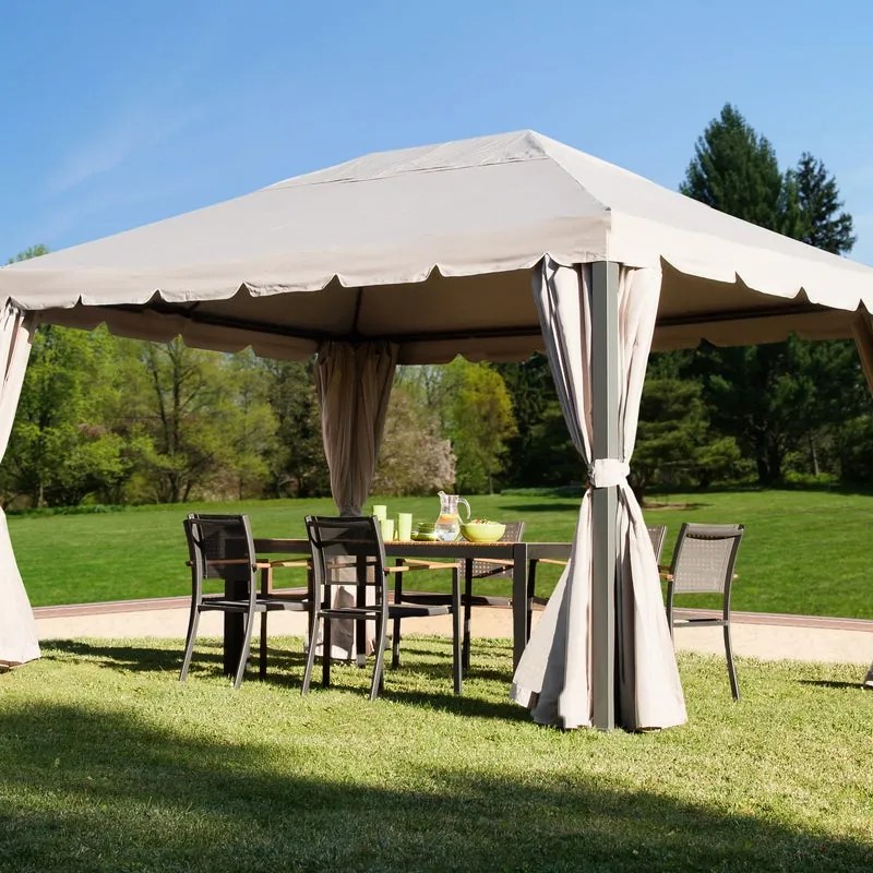 Gazebo Ysis in alluminio struttura grigio antracite, copertura tortora L 399 x P 300 x H 282 cm