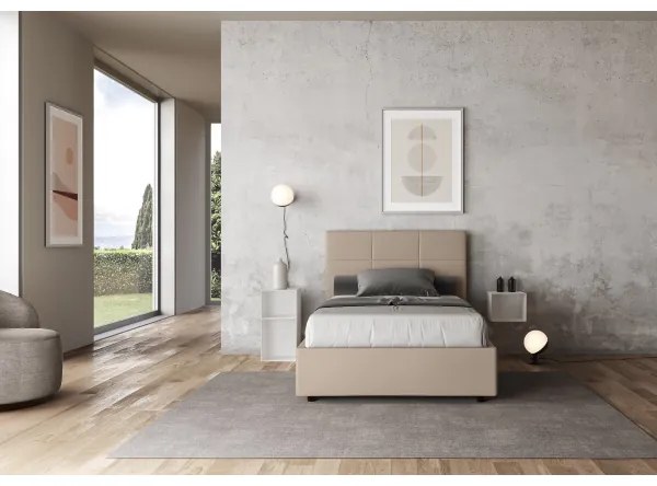 Letto contenitore imbottito 120x190 similpelle tortora Mika