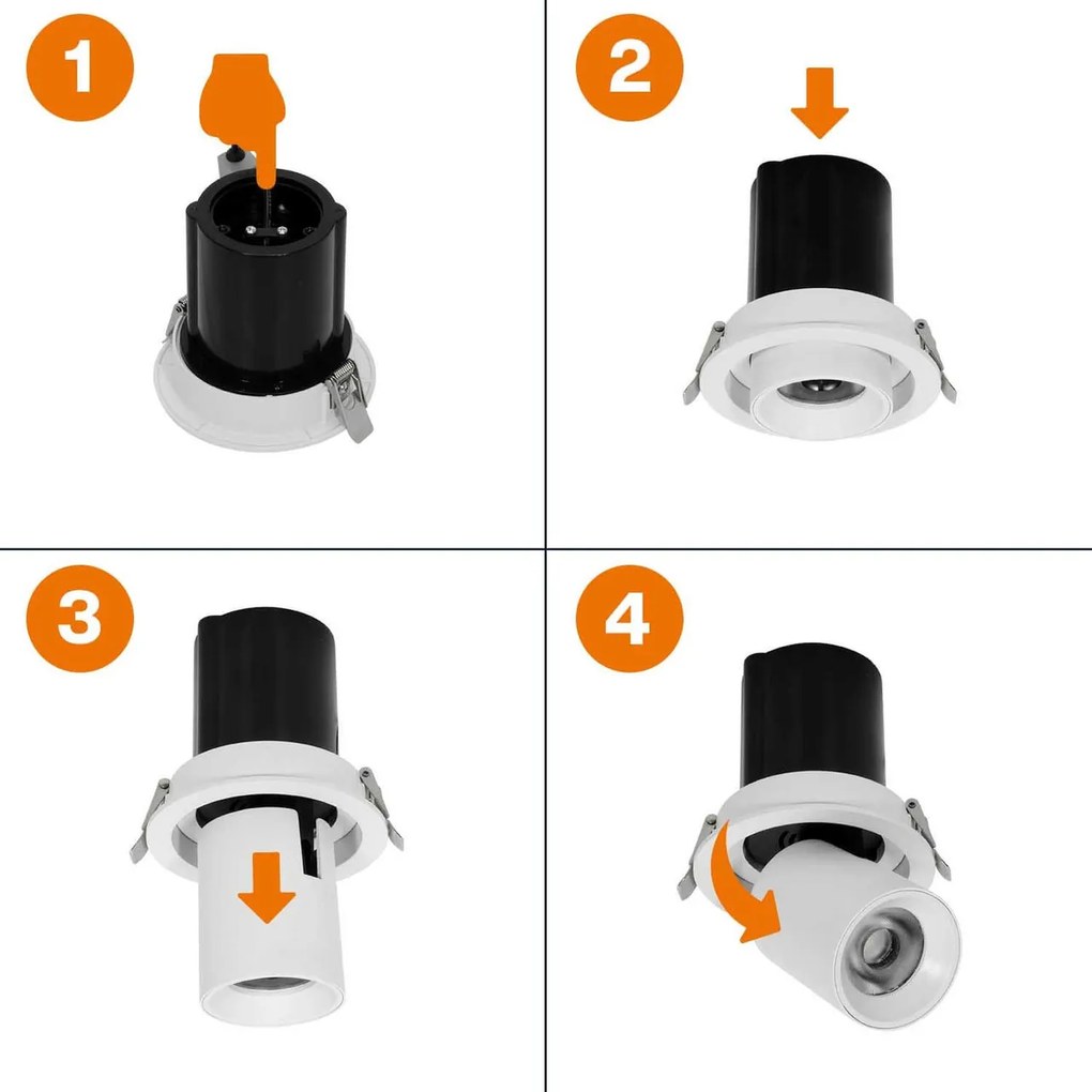 Faro LED da Incasso 15W Orientabile CCT Bianco Variabile Foro Ø75mm Colore Bianco Variabile CCT