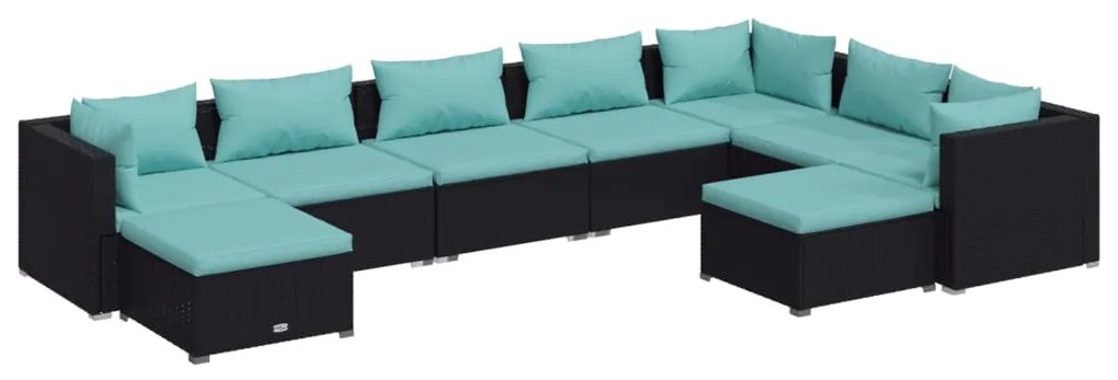 Set Divani da Giardino 9 pz con Cuscini in Polyrattan Nero