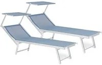 Set 2 Lettini Prendisole da Giardino 71x186x106,5h cm Cross con Tettuccio Text Blu Mix