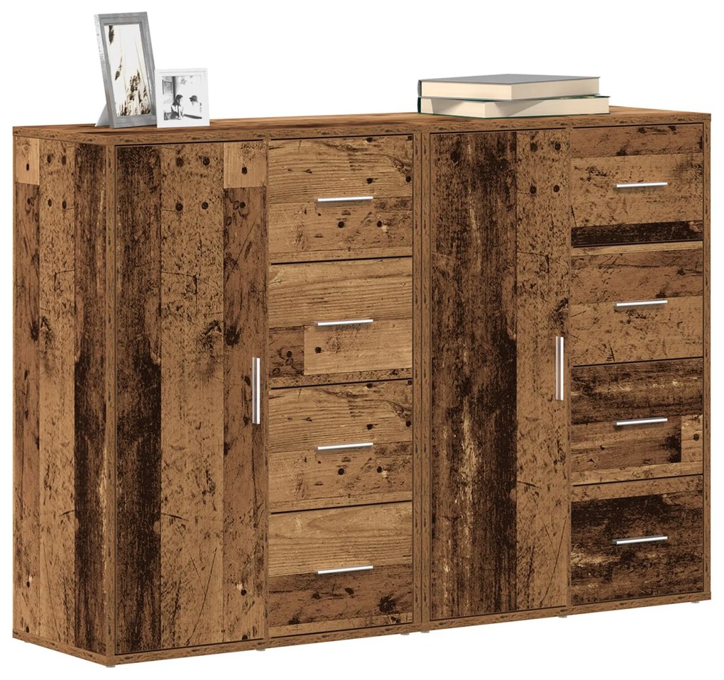 Credenza set di 2 legno invecchiato legno massello credenza