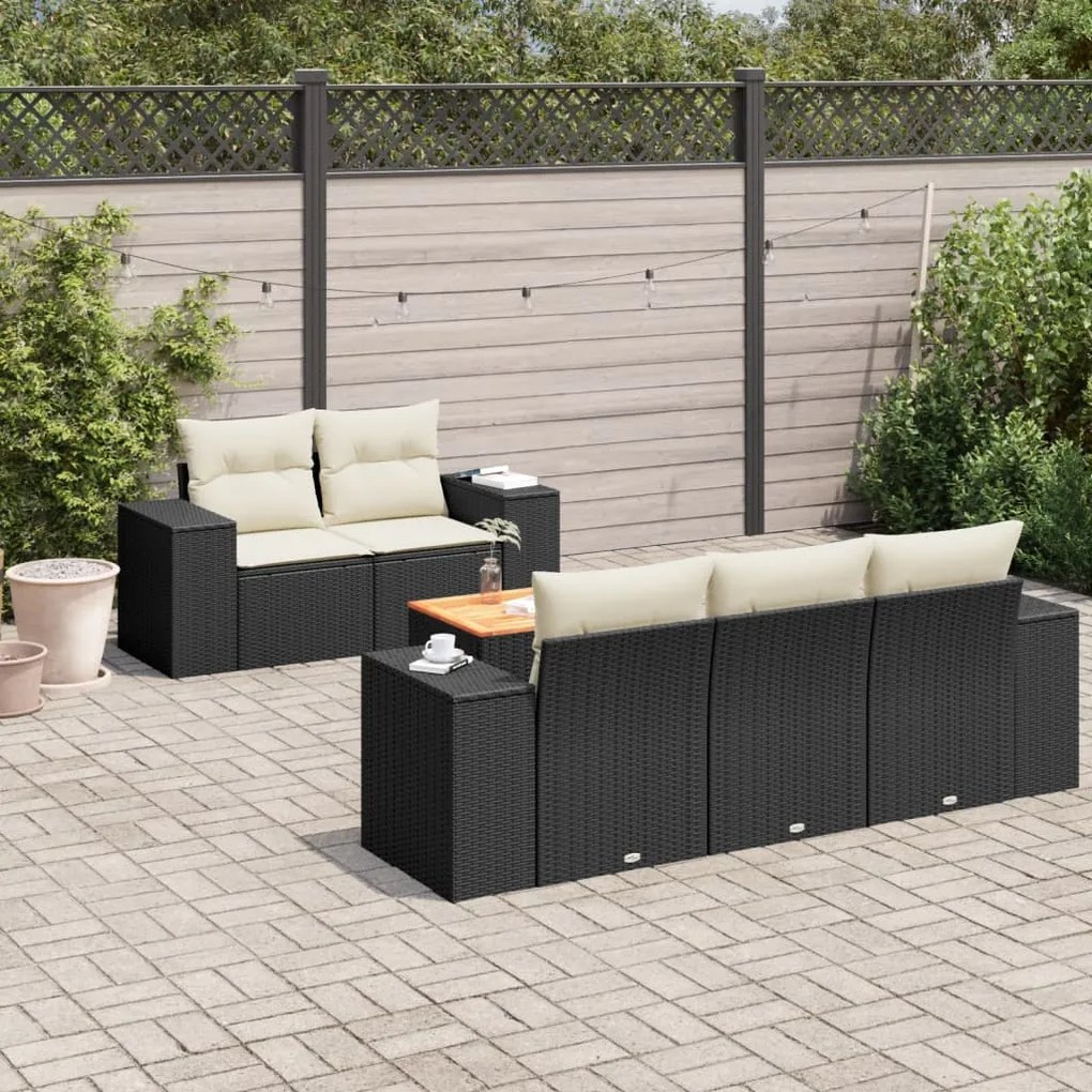 Set divano da giardino 6 pz con cuscini nero in polyrattan