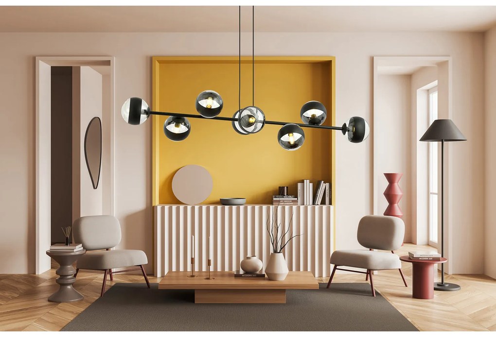 Lampadario Contemporaneo Durga Acciaio Nero 8 Luci E14 Ip20