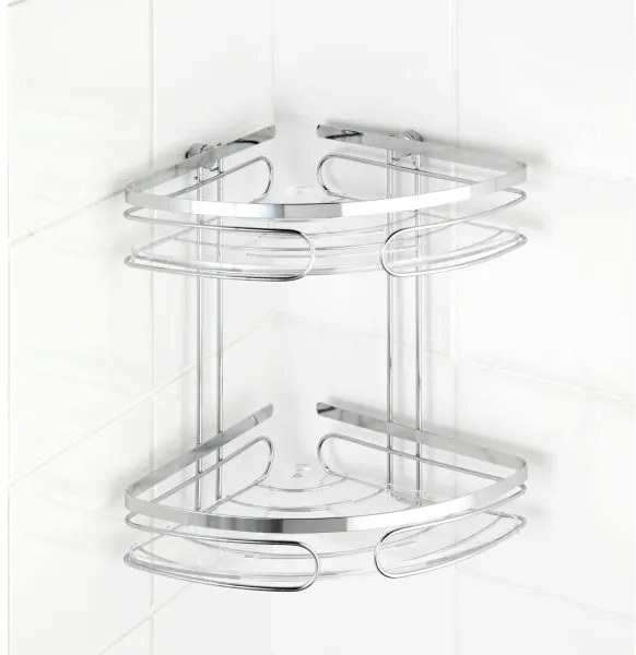 WENKO 20412100 - Mensola angolare PREMIUM in acciaio inossidabile 26,5x27,5 cm, finitura inox/argento