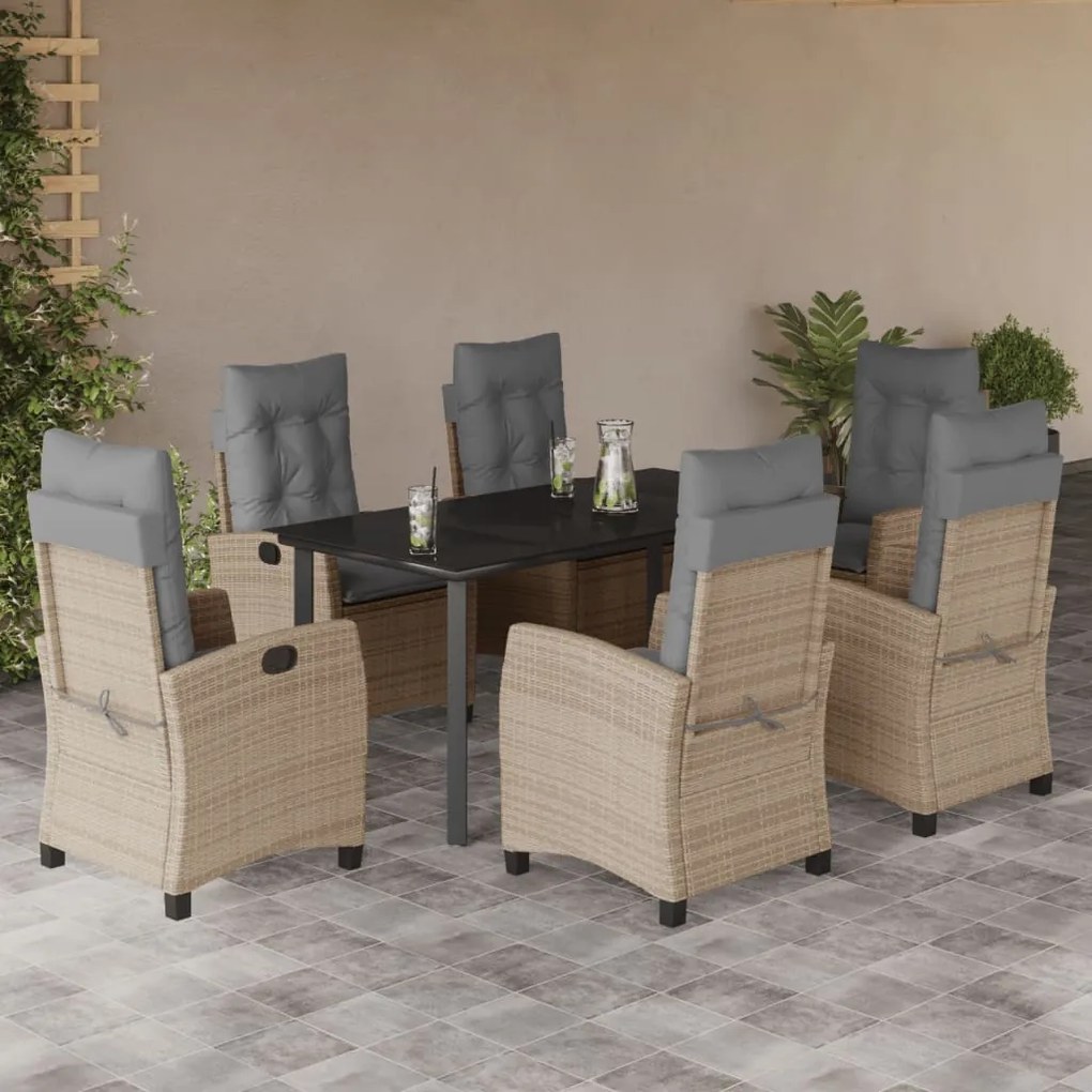 Set pranzo da giardino 7 pz con cuscini beige misto polyrattan