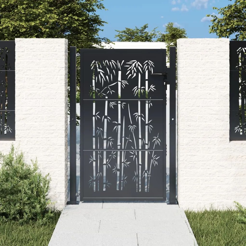 Cancello Giardino Antracite 105x130 Cm İn Acciaio Design Bambù /