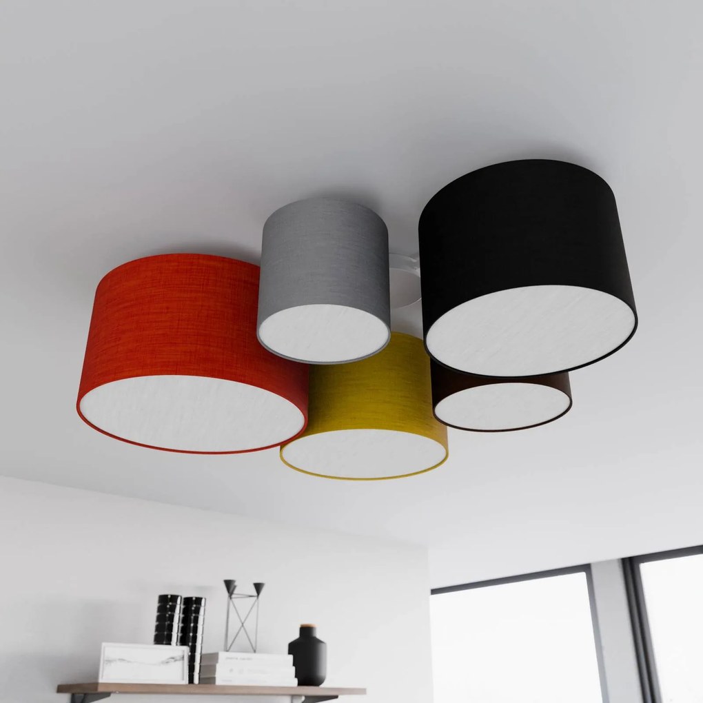 Lindby plafoniera Laurenz, a 5 luci, 93 cm, rosso/giallo, tessuto