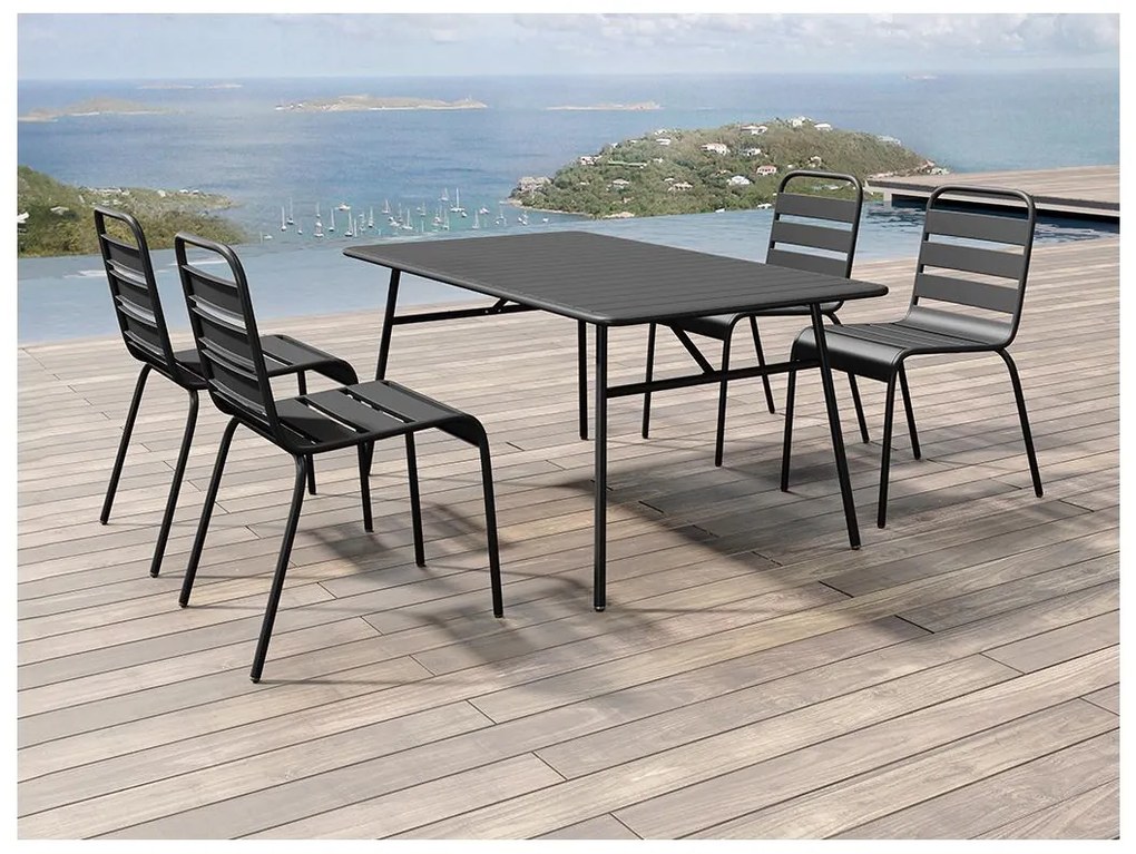 Sala da pranzo da giardino un tavolo L.160 cm e 4 sedie impilabili in Metallo Nero - MIRMANDE di MYLIA