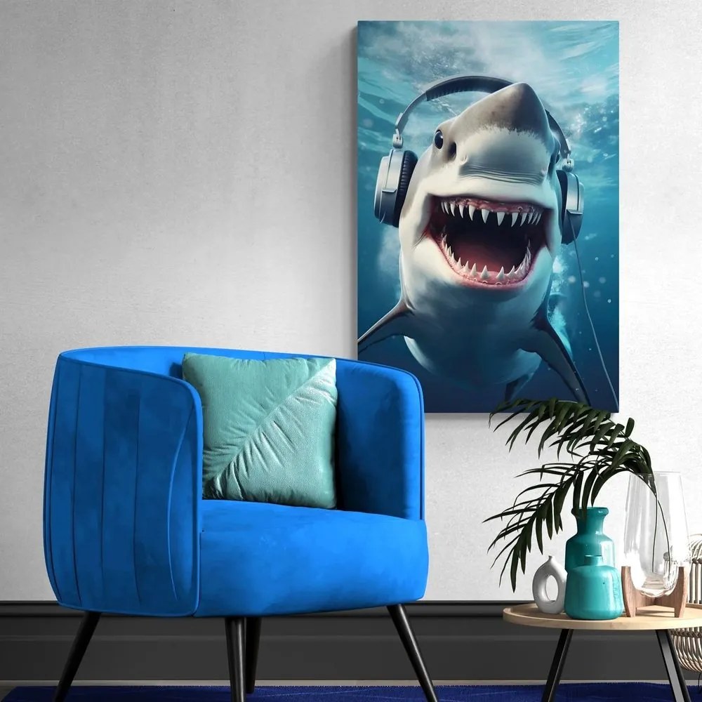 Quadro su tela – Squalo con cuffie