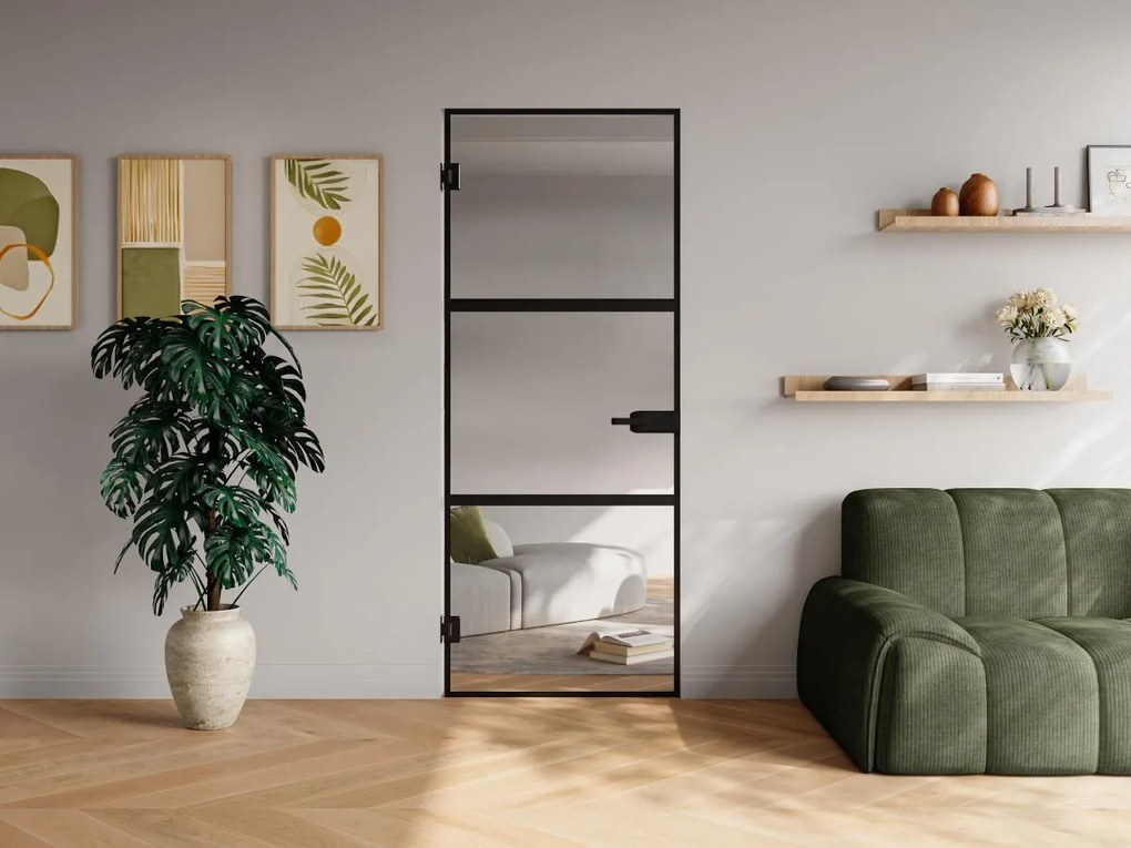 Porta reversibile senza telaio in vetro temperato Nero H204 x L93 cm - MASERU