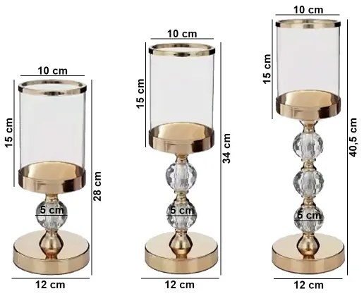 Set da 3 portacandele dorati